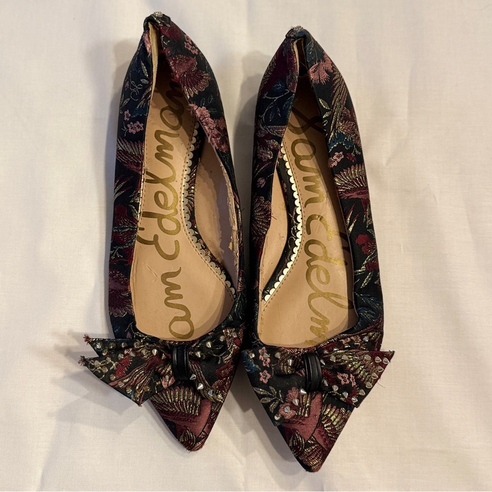 Sam Edelman Women's Floral Bow Flats - Black and Pink